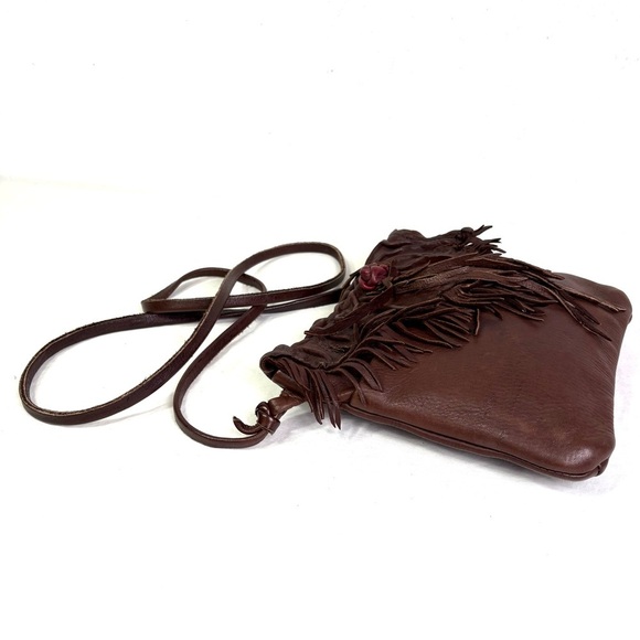 VICKI LOVE Boho Artisan Handmade Leather Crossbody Purse Bag Rose Fringes - Picture 4 of 16